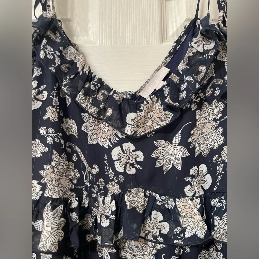 CHELSEA 28 - Spaghetti Strap Navy Paisley Floral Ruffle Mini Dress Size Large - Picture 6 of 7